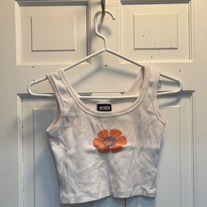 Minga White and Orange Floral Crop Top